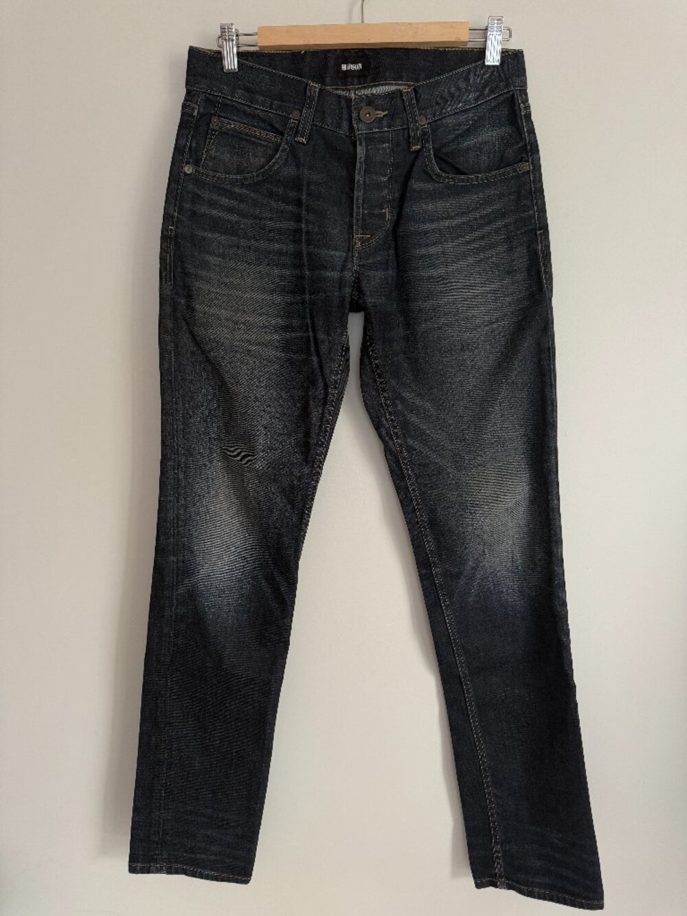 Hudson Blake Men Slim Straight Leg Jeans Dark Wash Button Fly Blue Jeans Size 30